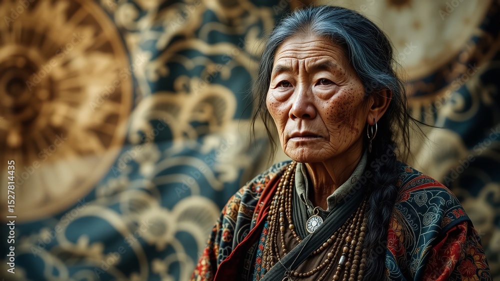 Obraz premium Close-Up Portrait of a Tai Lue Elder, Cloud-Patterned Loincloth