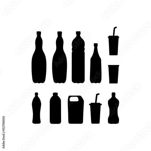 plastic bottle silhouette , silhouette collection of plastic bottles cups and containers design 