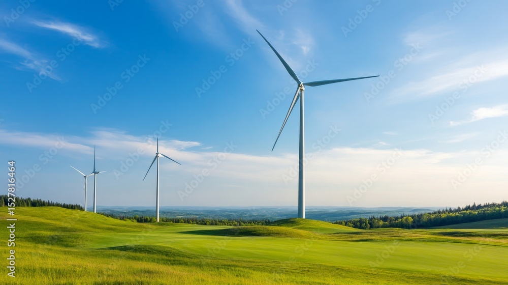 Wind Turbines on Green Hills, blue sky, environment , sustainability Wind Turbines on Green Hills, blue sky, environment , sustainability