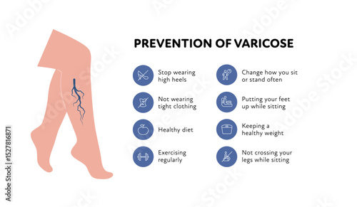Varicose vascular disease for healthcare infographic. Vector outline icon set illustration. Prevention of DVT. Woman leg with thromb in blood vessel symbol. Design for health care, education