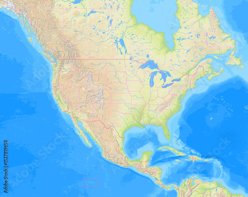 Map of the United States of America and surrounding countries without any labels