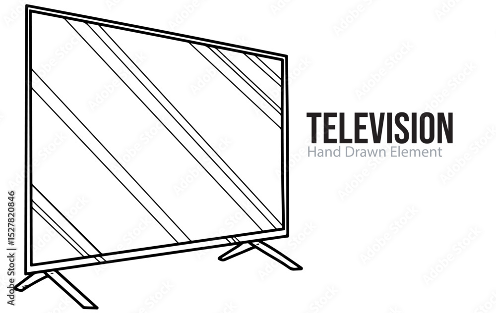 Fototapeta premium Television hand drawn sketch vector shape, editable, black line, outline, simple design, electronic device, technology