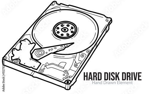 Hand drawn sketch of hard disk drive vector shape, editable, black line, outline, simple design, electronic device, technology