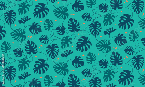 Liana floristic vector pattern seamless colourful ornament for textile, fabric, interior, ceramic, wallpaper, paper decoration on emerald background