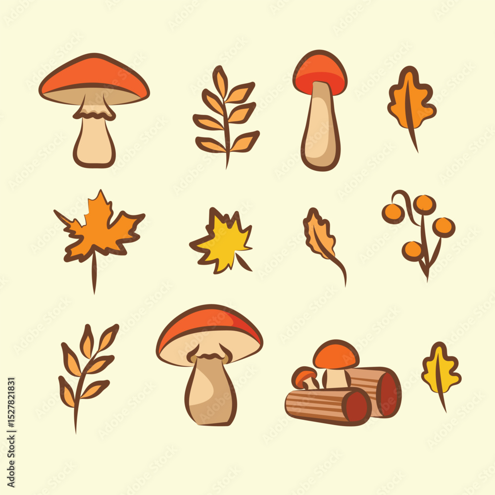 Fototapeta premium flat vector autumn mushroom and leaves design