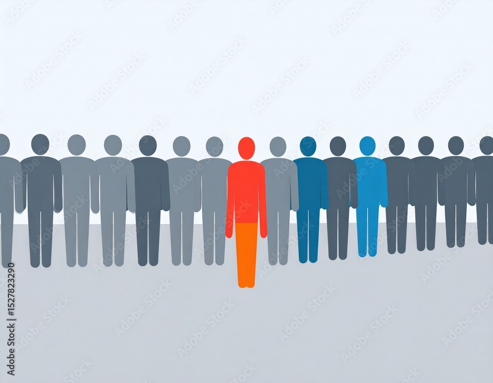 Red Figure Stands Out From Gray People Crowd Red Figure Stands Out From Gray People Crowd