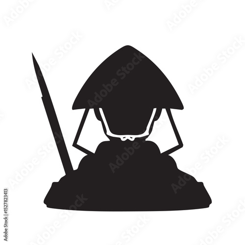 戦国時代足軽歩兵のモノクロアイコンイラスト