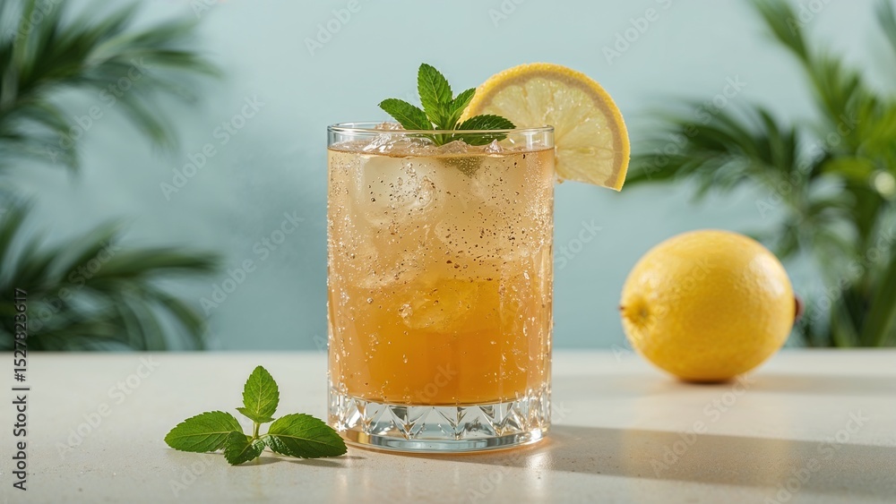 Fototapeta premium Refreshing iced drink with lemon and mint.