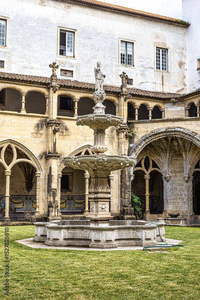 Fototapeta premium Colonnade of cloister of Santa Cruz Monastery and Church at Coimbra, Portugal