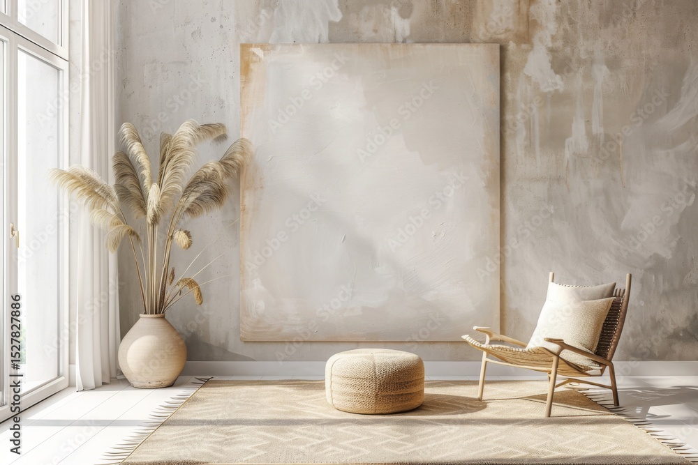 Minimalist abstract art piece on a blank wall Minimalist abstract art piece on a blank wall