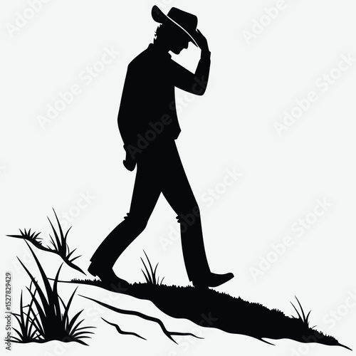 A man tipping his hat in a western pose silhouette design vector art and illustration