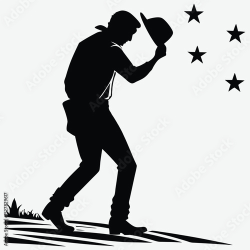 A man tipping his hat in a western pose silhouette design vector art and illustration