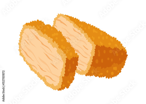 Fried chicken in roll. Crispy fried chicken piece isolated on white background. Beautiful delicious in cartoon style. Fresh fast food fry meat