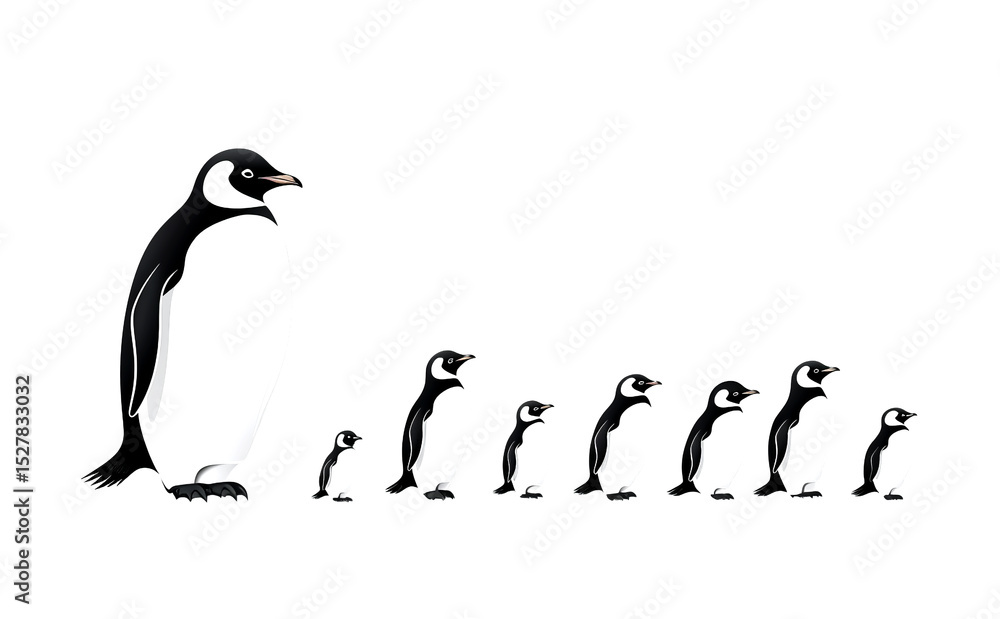 Obraz premium Cute cartoon family penguin drawing