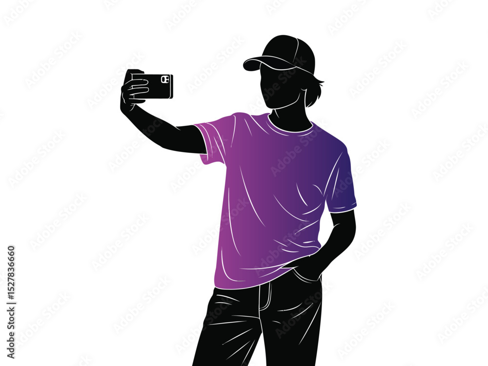 Silhouette of a person taking a selfie in minimalist style vector illustration Silhouette of a person taking a selfie in minimalist style vector illustration