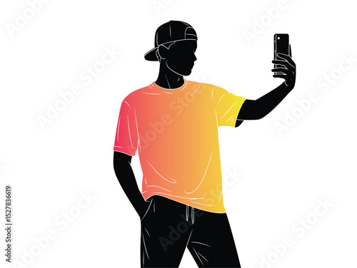 Silhouette of a person taking a selfie on a phone Vector silhouette illustration