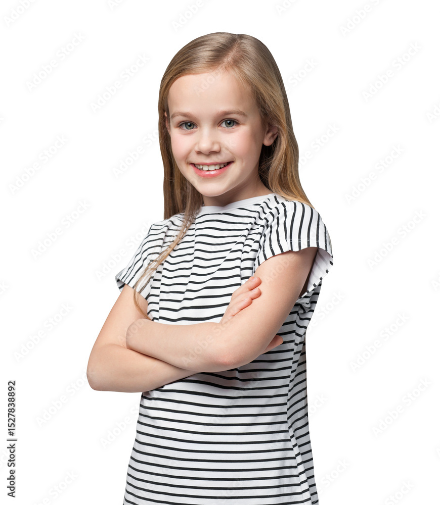 Portrait of cute little girl with folded arms isolated transparent PNG, Funny child with crossed hands smiling and looking at camera studio shot Portrait of cute little girl with folded arms isolated transparent PNG, Funny child with crossed hands smiling and looking at camera studio shot
