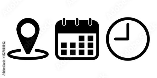 Vector illustration of Date, Time and Address icon set isolated on transparent background