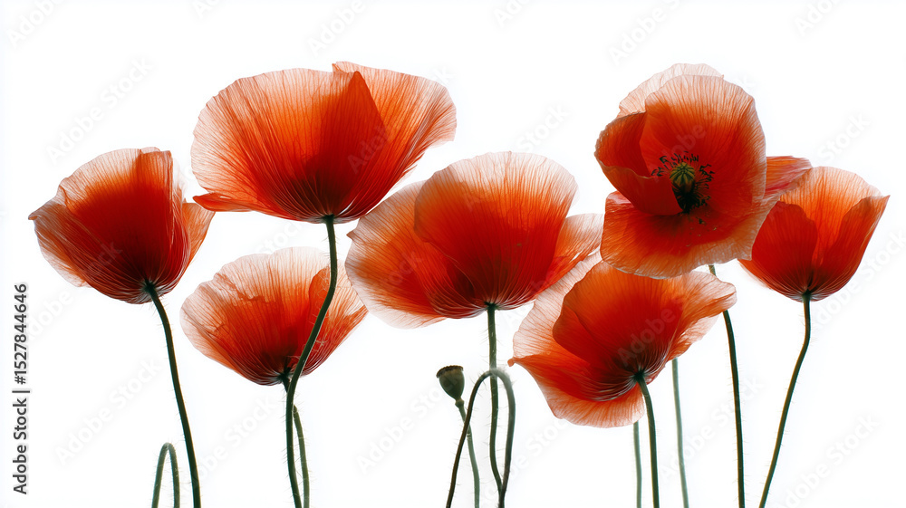 Obraz premium 白背景に映える赤いポピーの花々