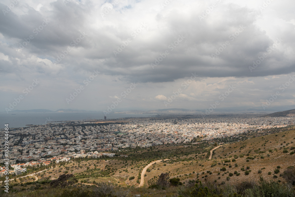 Fototapeta premium Panoramic view of the Athens city from a mountain