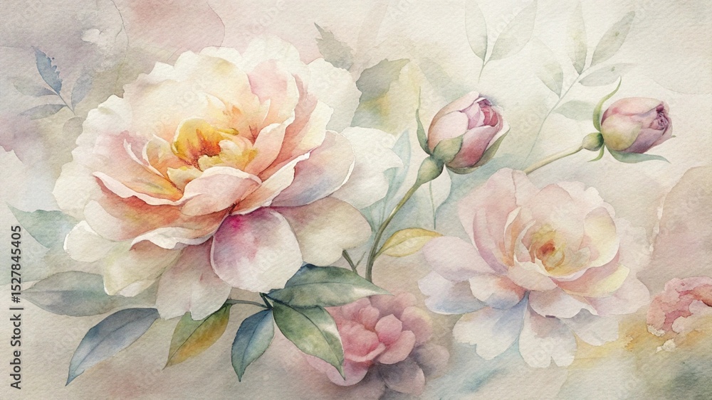 Fototapeta premium Watercolor painting of delicate pink roses and buds