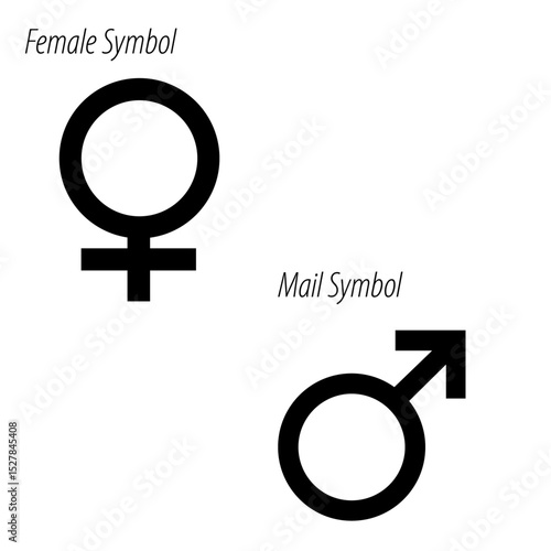 Illustration showing the female symbol and the male symbol, both in black on a white background image design