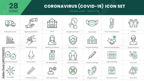  Coronavirus And Vaccine Line Icons
