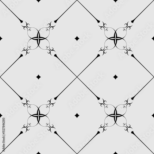 seamless botanical pattern of painted oriental motifs 