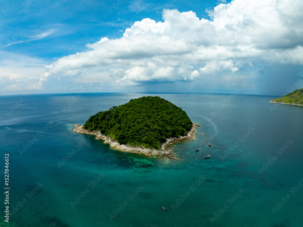 Fototapeta premium Aerial view landscape view sea beach in summer season at Phuket island Thailand.