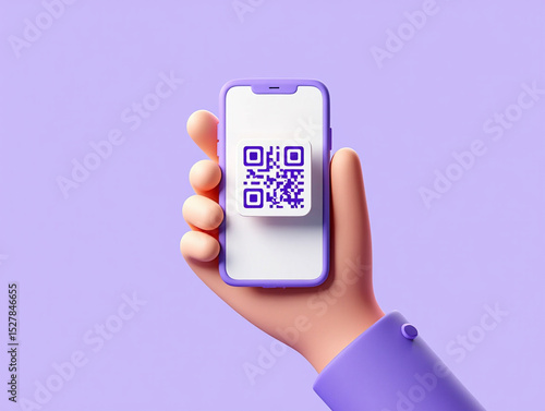 Cartoon Hand Holding Smartphone with QR Code