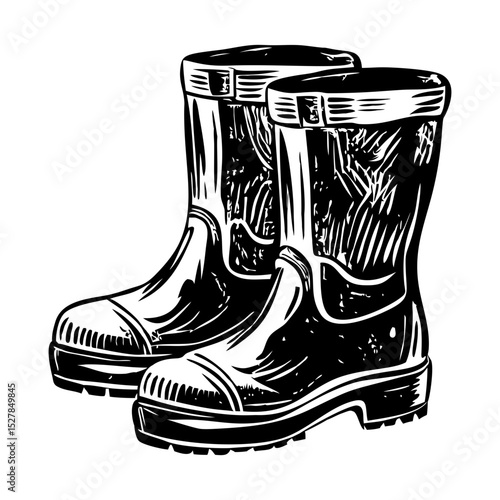 A vintage style illustration of farming boots