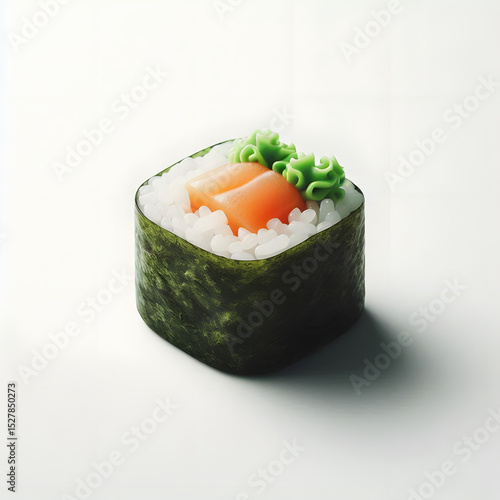 Wallpaper Mural Traditional Japanese sushi rolls with fresh salmon and cucumber, served on a white plate with chopsticks Torontodigital.ca