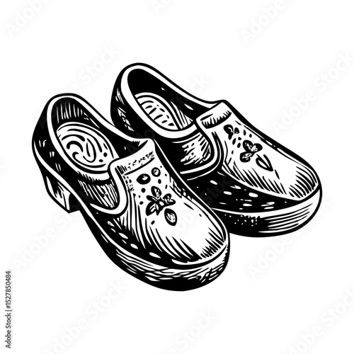 A vintage style illustration of wooden shoes