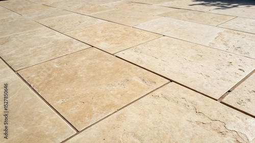 Beige travertine stone tile flooring texture with diagonal lines for architecture design