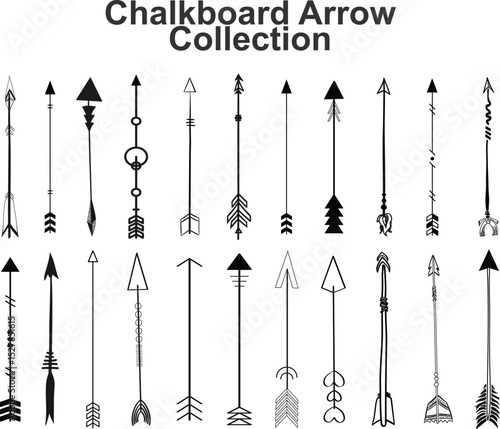  Chalkboard Arrow Collection: Extensive Black Line Art Set of Diverse Vertical Arrow Icons - Illustrative Graphic Design Resource