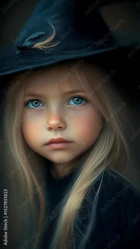 Enchanting Little Witch Portrait of a Young Girl in a Witch's Hat Enchanting Little Witch Portrait of a Young Girl in a Witch's Hat