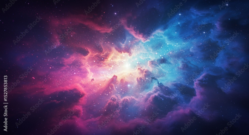 Fototapeta premium A pink-purple-gold nebula sparkles in the darkness of space