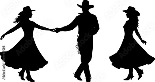 Silhouette of a cowboy and cowgirl dancing country-western. vector set
