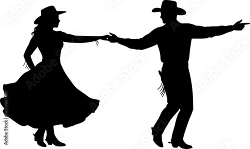 Silhouette of a cowboy and cowgirl dancing country-western. vector set
