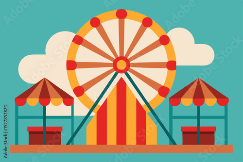 Carnival Fun Ferris Wheel and Festive Stalls Illustration
