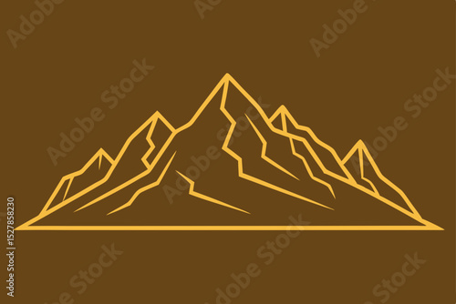 Majestic Mountain Range Line Art Golden Peaks Illustration