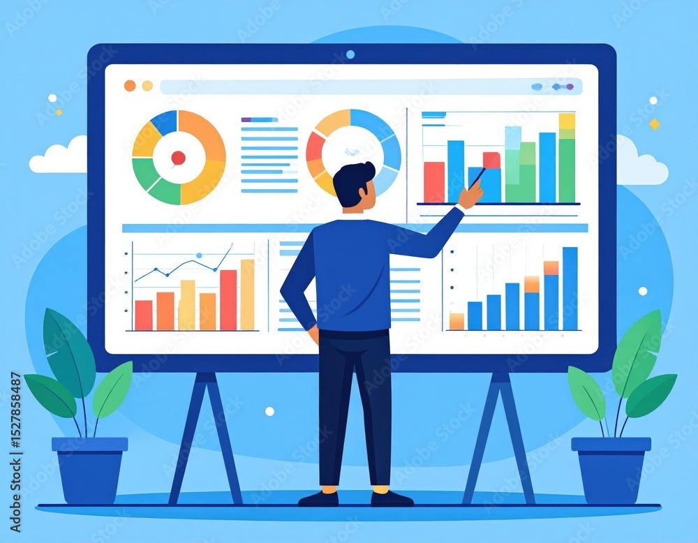 Fototapeta premium Businessman Presenting Data Analysis On Digital Dashboard