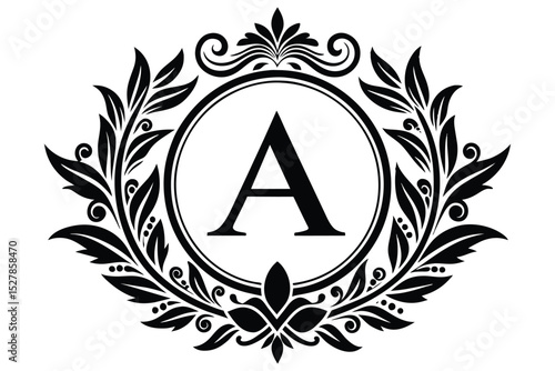 Elegant Monogram Design Flourishing Letter A Initial with Classic Wreath Frame