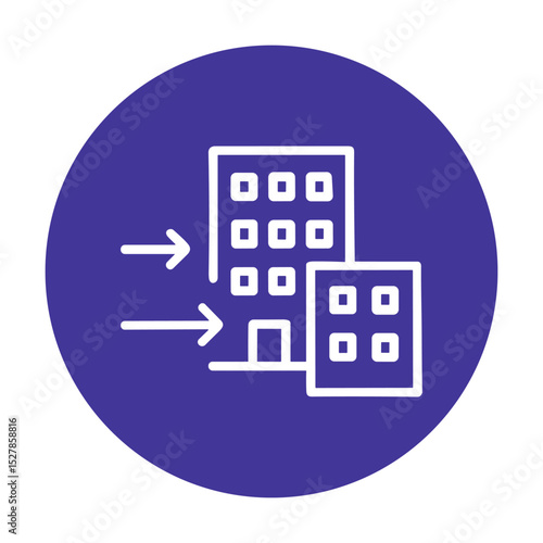 City exodus icon buildings fleeing outward. Icon symbol illustration