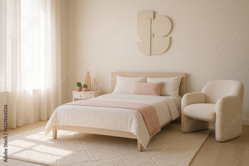 Obraz premium Elegant and Sophisticated Minimalist Bedroom with Modern Touches