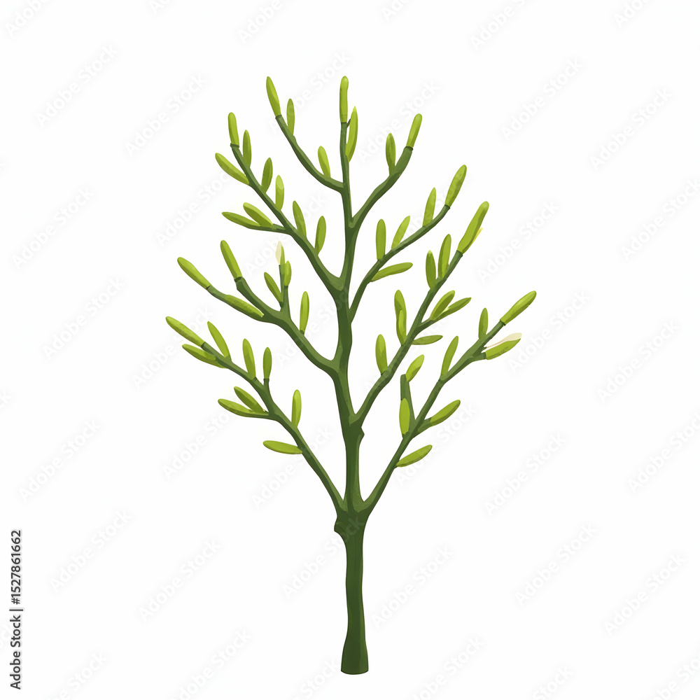 Fototapeta premium Green Plant with Buds Illustration on White Background