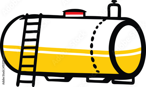 Cartoon illustration of a yellow fuel tanker truck