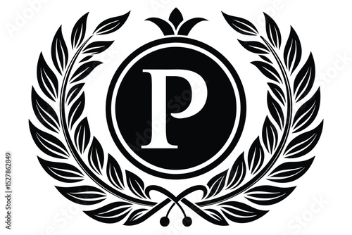 Elegant Monogram Design Flourishing Wreath and Letter P Initial
