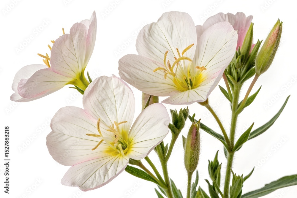 Fototapeta premium evening primrose white flowers isolated on white