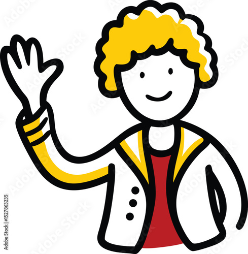 A Happy Person with Curly Hair Waving Goodbye